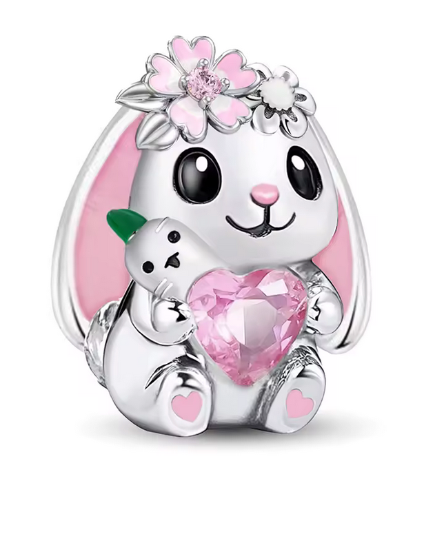 Pink Rabbit with Shiny Pink Heart Charm