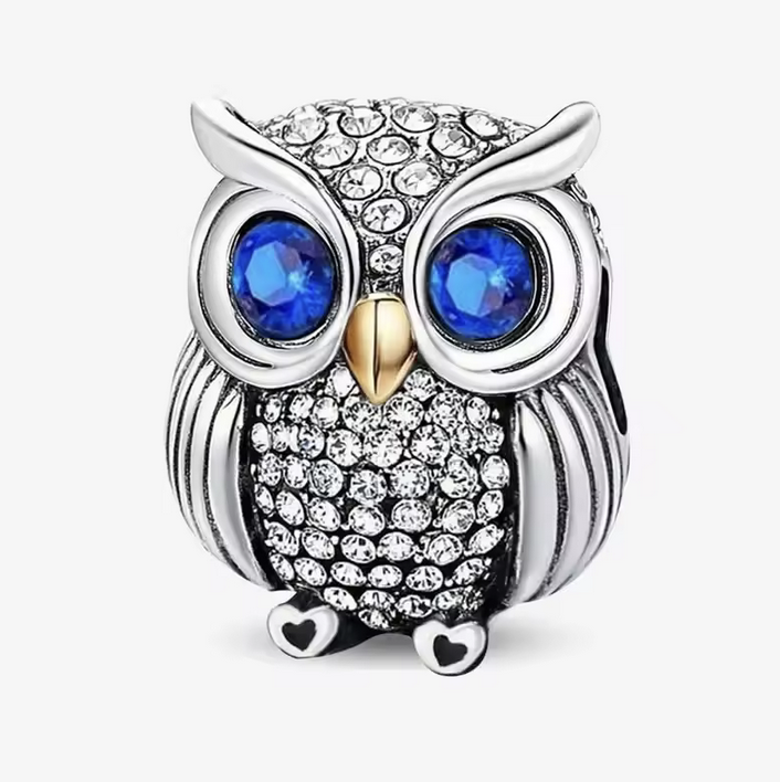 Owl Charm with Sparkling Blue Eyes
