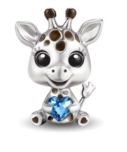Shiny Blue Heart Giraffe Charm