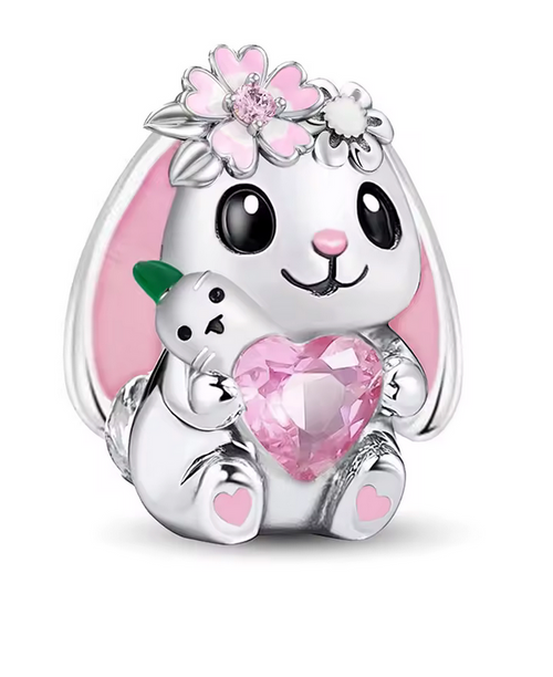 Pink Rabbit with Shiny Pink Heart Charm