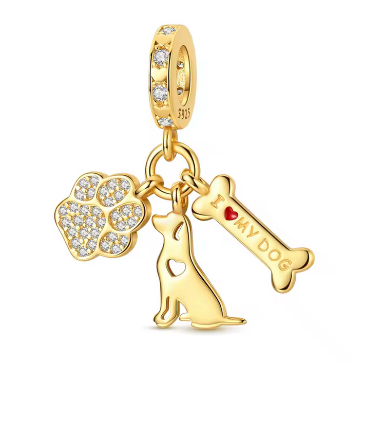 Gold Pet Charm with Pavé Setting