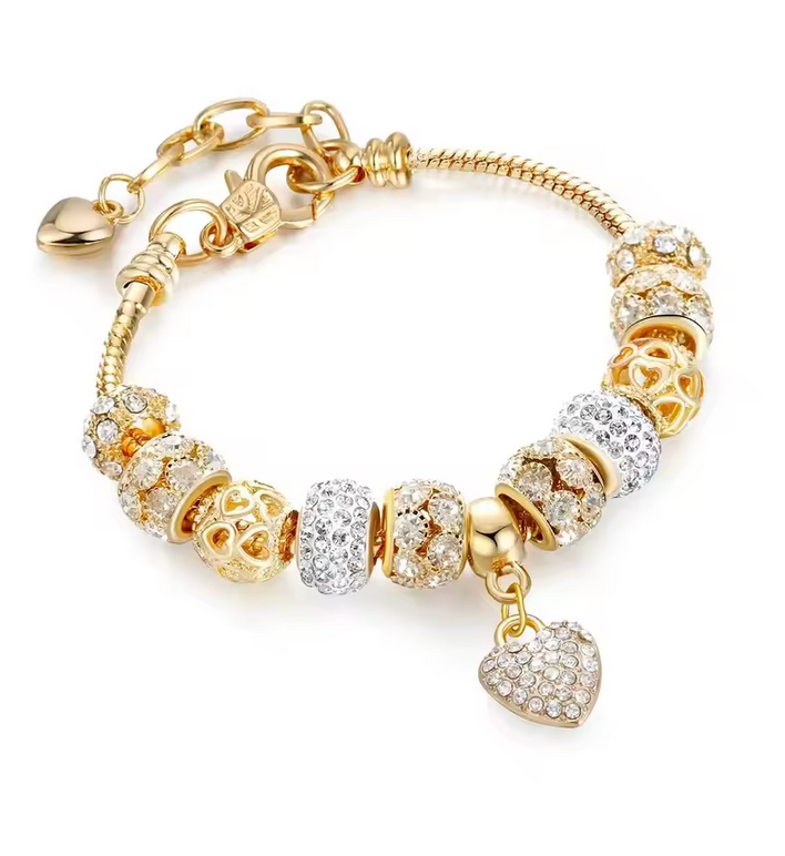 Gold bracelet with 10 charms